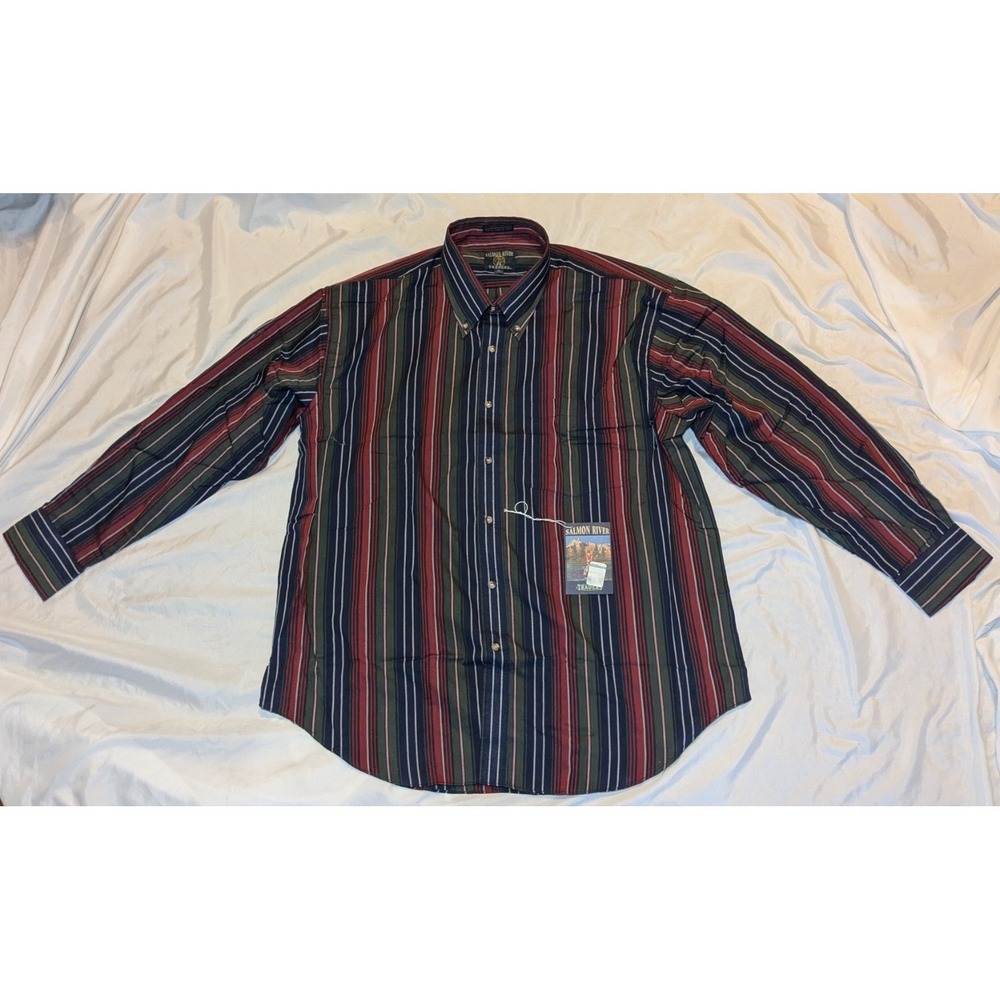 New Salmon River Men's‎ Striped Button Down Shirt Size XL (17-17.5)